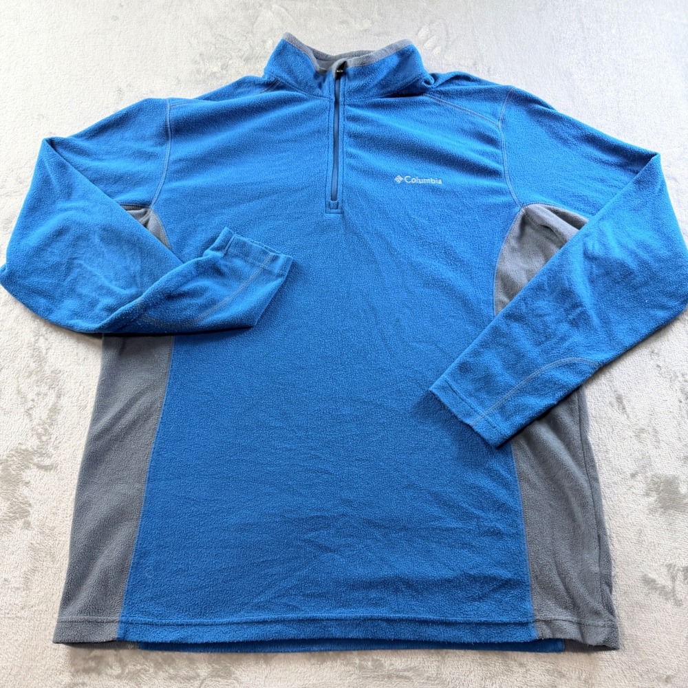 Columbia Men's Fleece Quarter Zip Pullover Blue Grey Large Sportswear